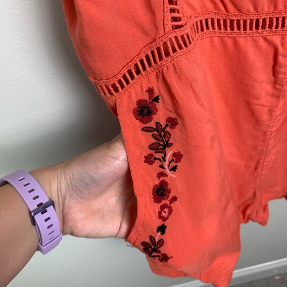 Coco + Jaimeson Floral Coral Embroidered Romper - Picture 7 of 13